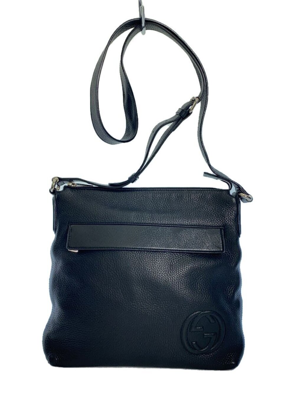 Gucci Soho Front Pocket Messenger Bag debossed Interlocking G logo Black
